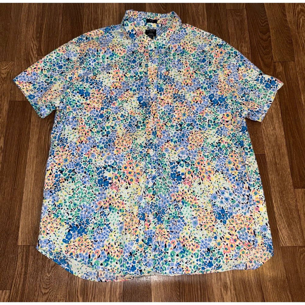 J.Crew Flex Washed Slim Fit Floral‎ Short Sleeve Shirt XXL AU526 Multi-Color